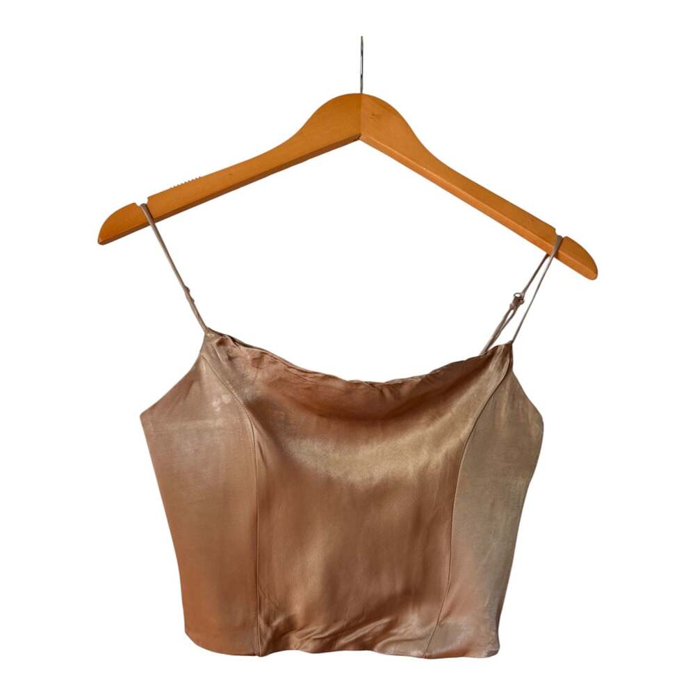 Zara Satin Cowl Neck Corset Crop Top in Champagne Taupe